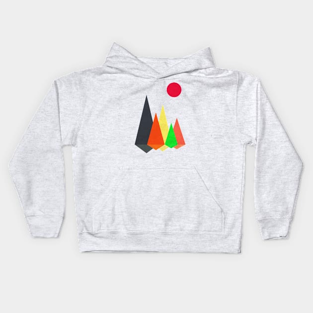 Minimalist Abstract Nature Art #12 Vibrant, Geometric, Colorful Mountains Kids Hoodie by Insightly Designs